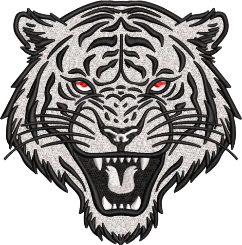 Embroidered roaring tiger head in black and grey